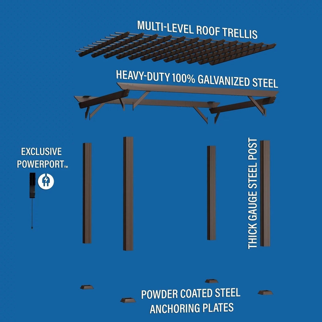 12 x 10 Ashford Traditional Steel Pergola With Sail Shade Soft Canopy