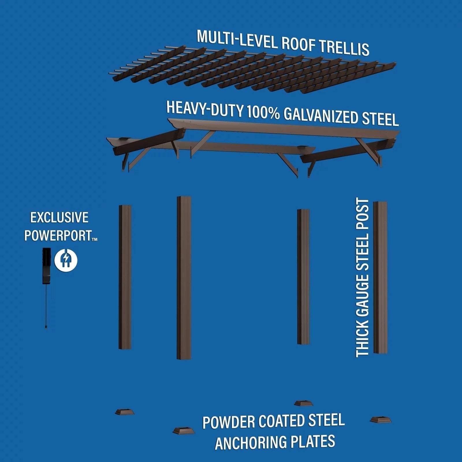 12 x 10 Ashford Traditional Steel Pergola With Sail Shade Soft Canopy