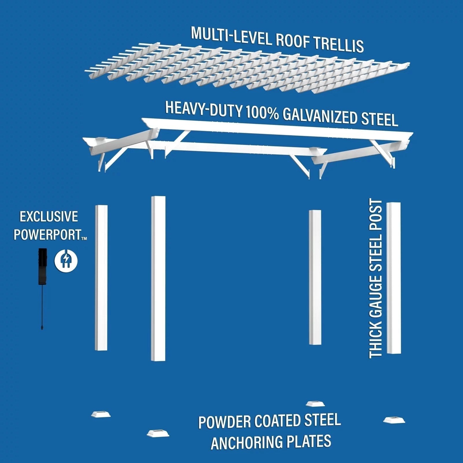 14×10 Hawthorne Traditional Steel Pergola With Sail Shade Soft Canopy