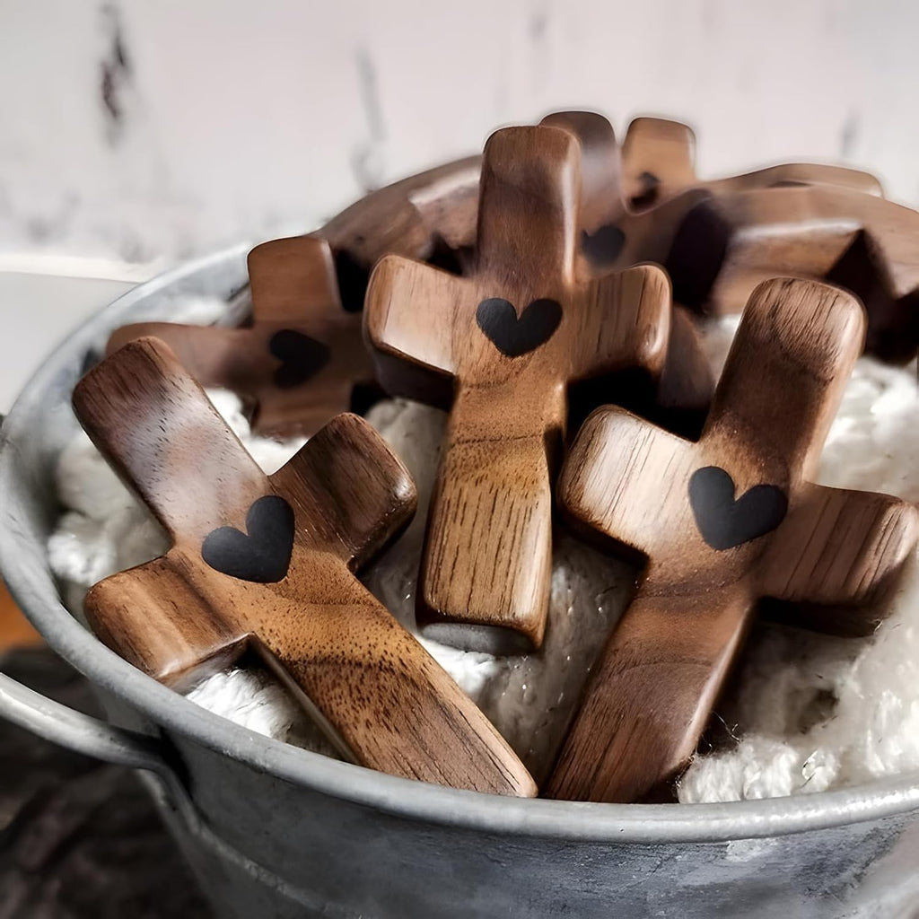 Wooden Pocket Cross Stress Relief Fidget Gift – Black Christian Encouragement Religious Handheld Cross (1 Piece)