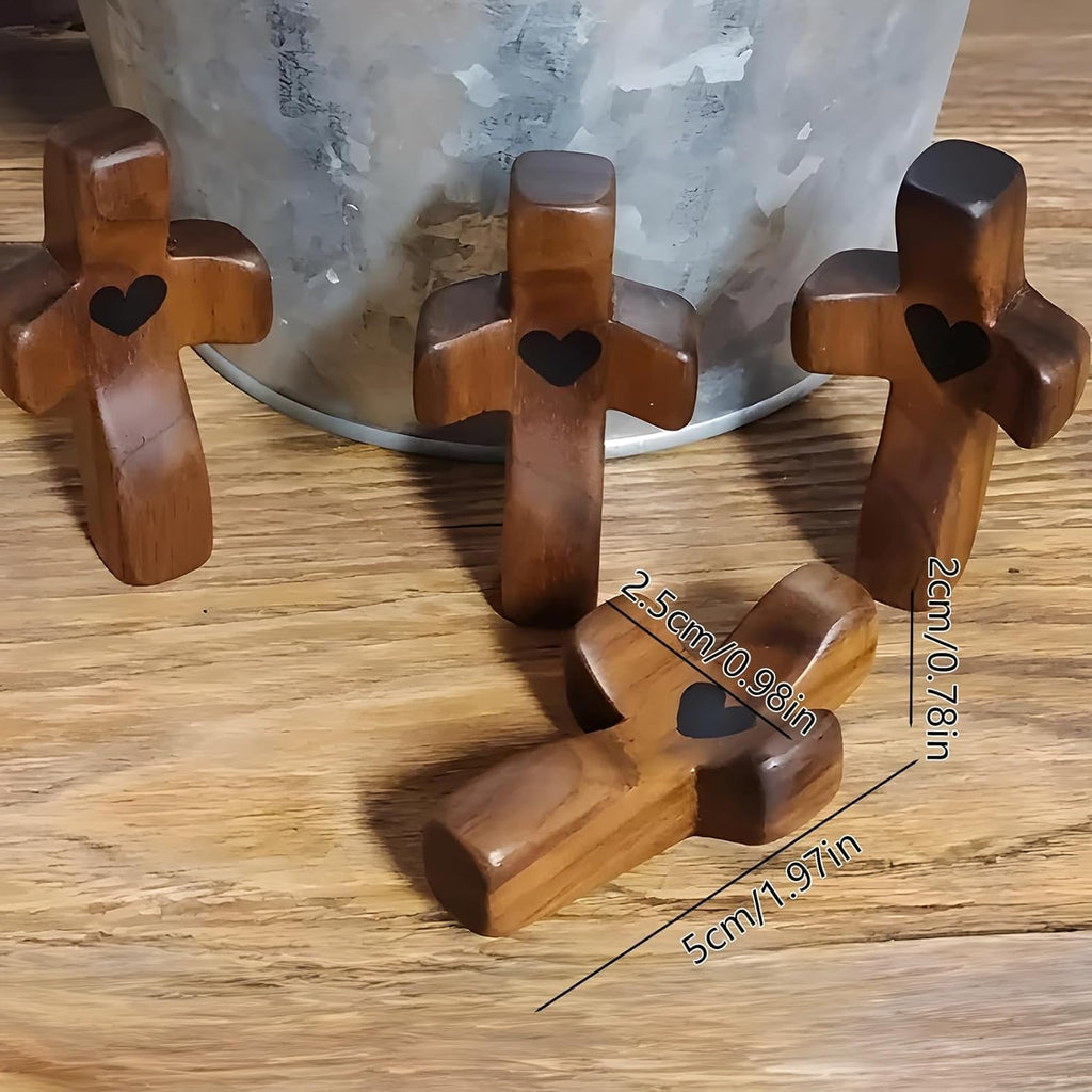 Wooden Pocket Cross Stress Relief Fidget Gift – Black Christian Encouragement Religious Handheld Cross (1 Piece)