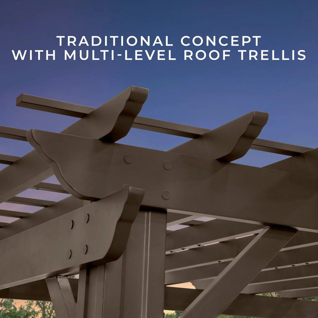 12 x 10 Ashford Traditional Steel Pergola With Sail Shade Soft Canopy