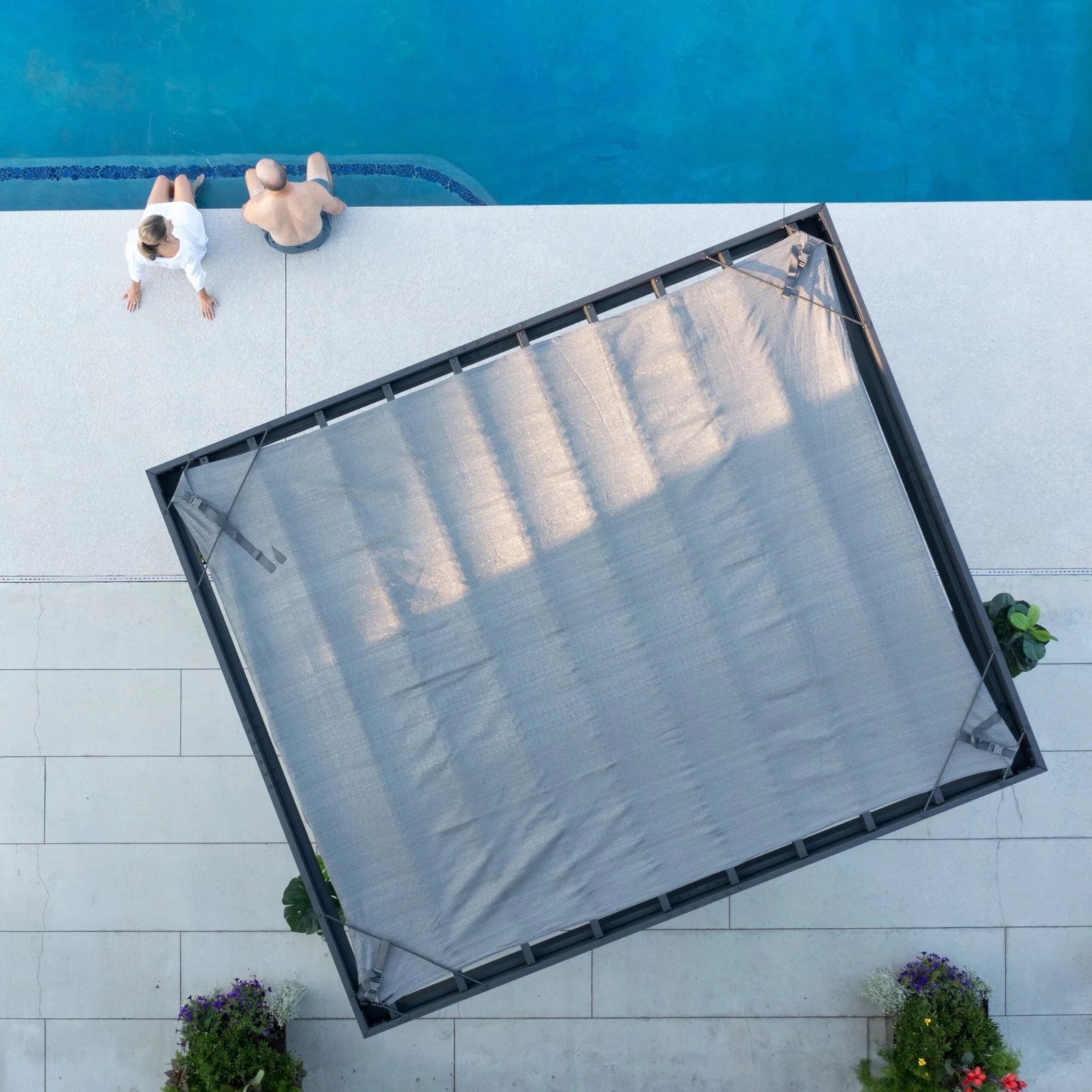 12×10 Trenton Modern Steel Pergola With Sail Shade Soft Canopy